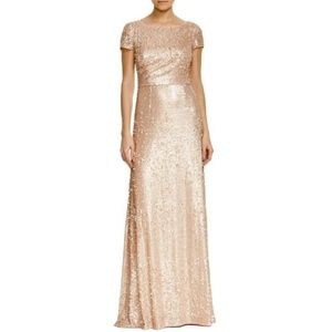 Adrianna Papell Womens Sequined Gathered Evening Dress